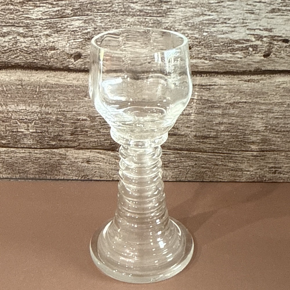 Hand Blown Glass Optic Hollow Stem Ribbed Roemer Style Cordial Glass